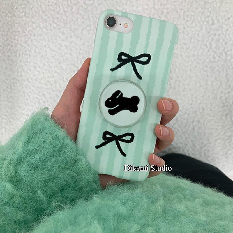 Ốp Điện Thoại PC Cứng Họa Tiết Sọc Xanh Lá + Nơ Đen Kiểu Hàn Quốc Cho Iphone 14pro / 13promax / 13 / 12 / 11 / xsmax / xr