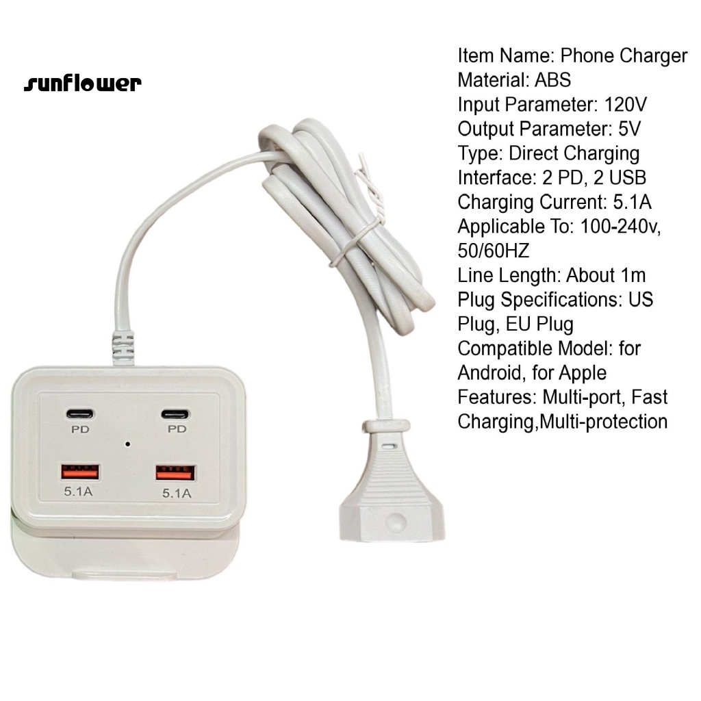 Tẩu Sạc Nhanh PD Kép USB Kép Bằng ABS Cho Android Apple