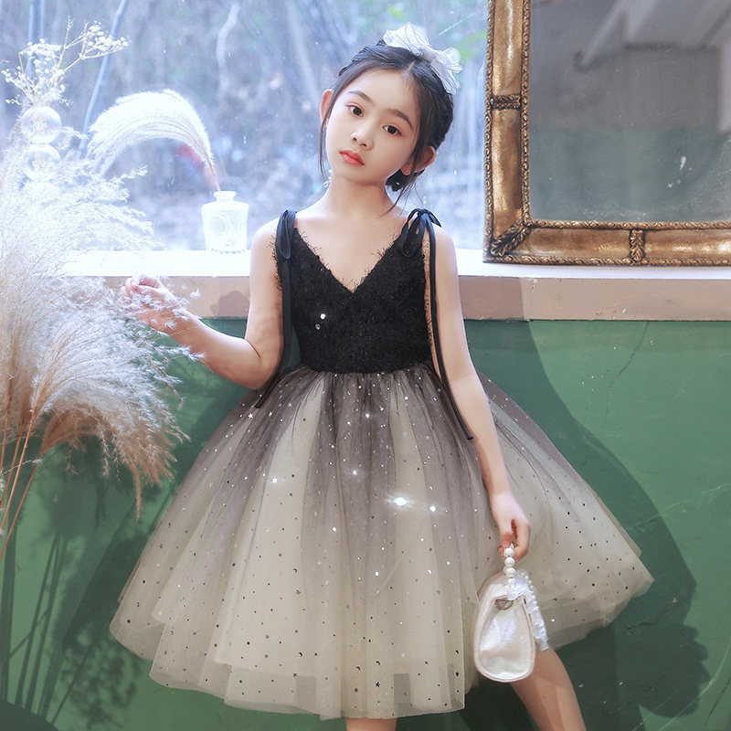 Đầm Công Chúa Hai Dây Đính Kim Sa Phối Ren Dành Cho Bé Gái 2-8 Tuổi
