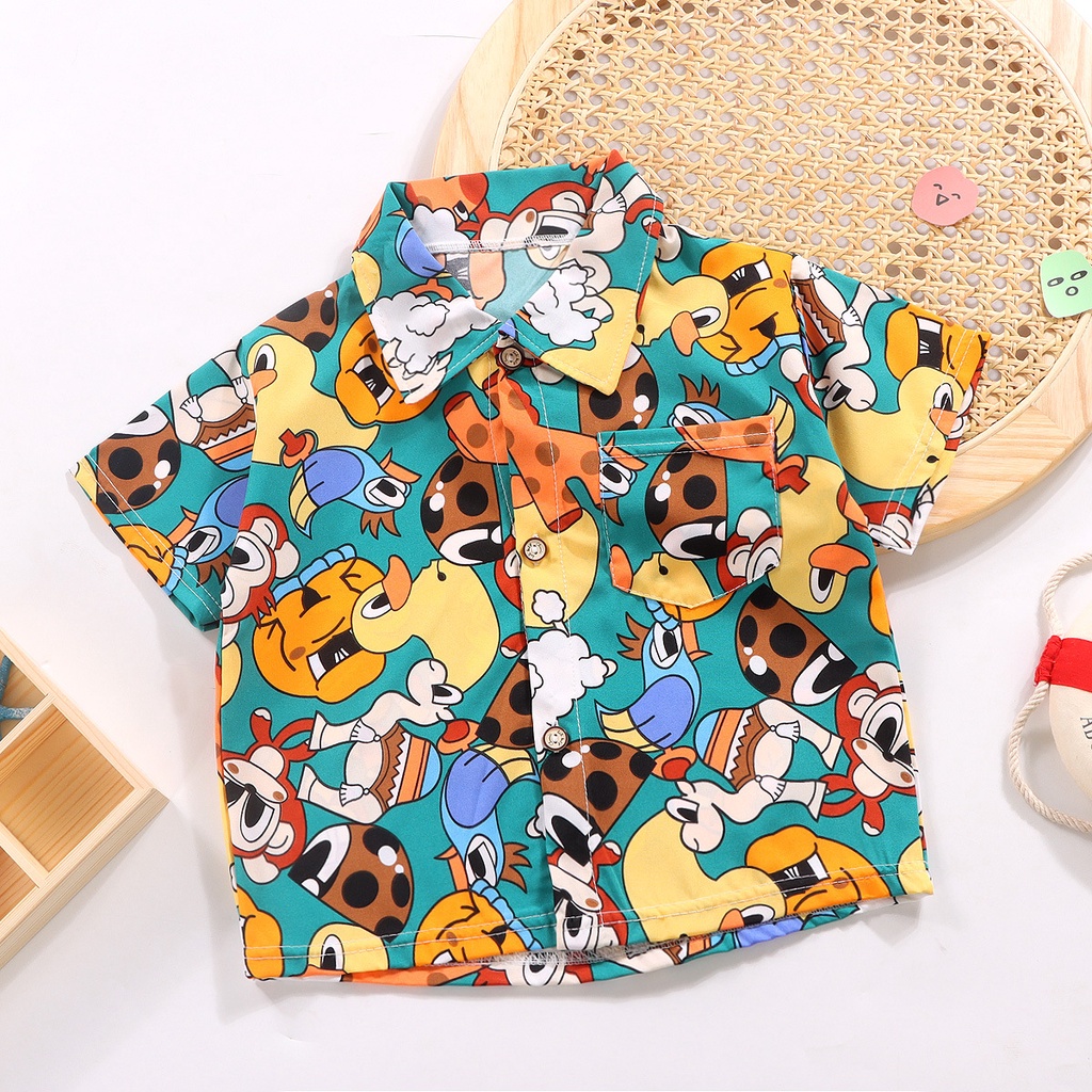 Áo Sơ Mi Tay Ngắn 90-160cm In Họa Tiết Hoa Nhí Xinh Xắn Thời Trang Cho Bé Trai Và Gái