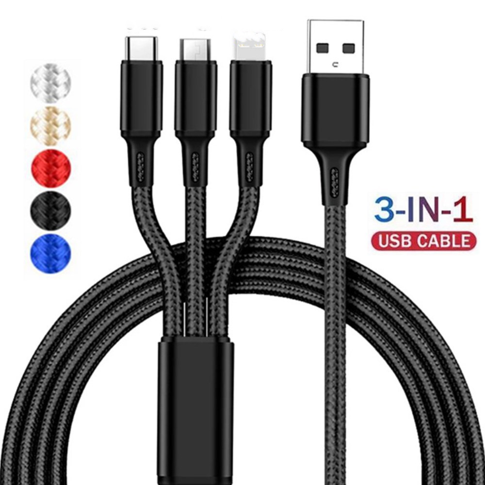 Dây Cáp Sạc 3 Trong 1 Cổng Micro Usb Type c 1.2M Cho Điện Thoại Di Động