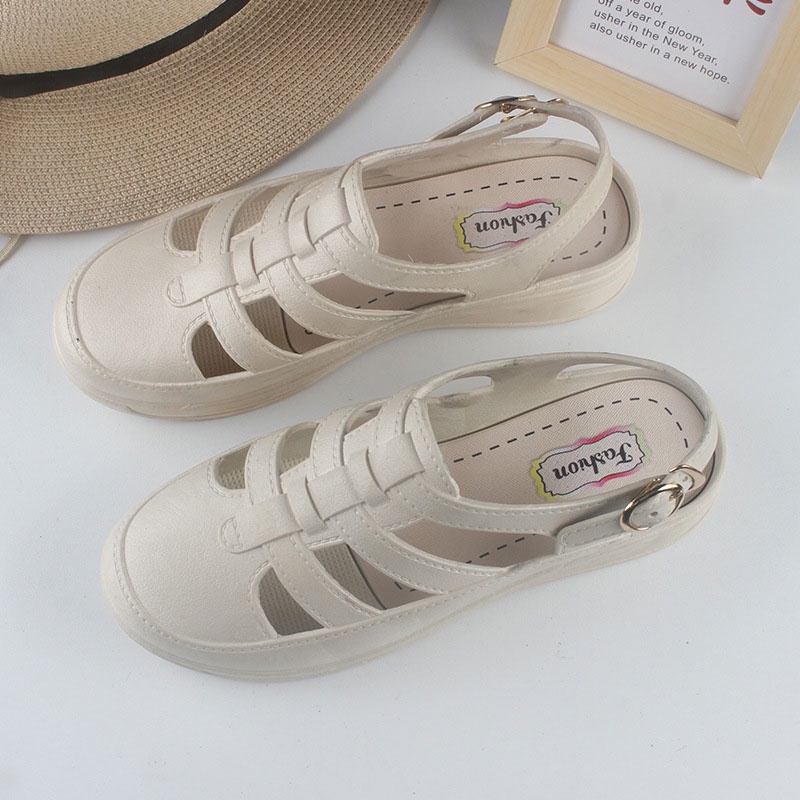 Xăng đan Bít Mũi Đế Bằng Màu Trơn Thời Trang Cho Nữ