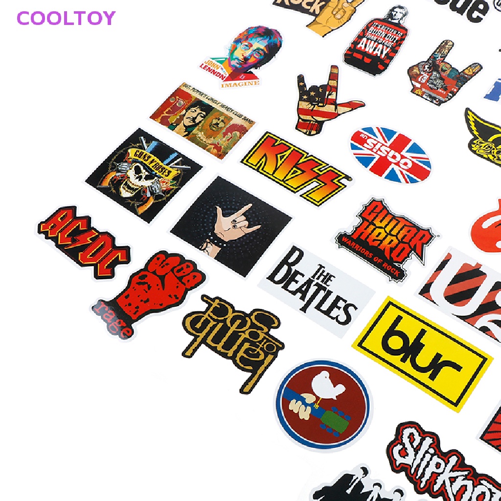 Cooltoy set 52 Sticker Ban Nhạc rock band Cổ Điển Cho Hành Lý Ván Trượt DIY ers