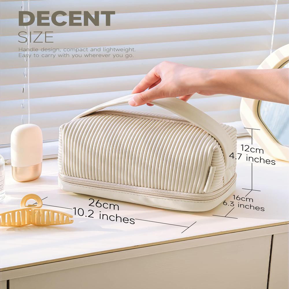 Túi Đựng Mỹ Phẩm Cỡ Lớn Bằng Da PU Hai Lớp Có Tay Cầm Tiện Dụng Cho Nữ