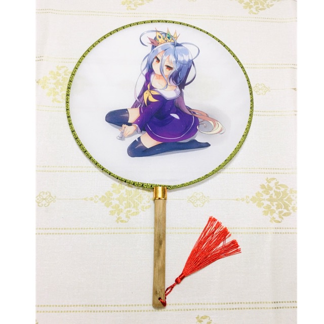 Quạt anime nogame Nolife vải lụa cán gỗ