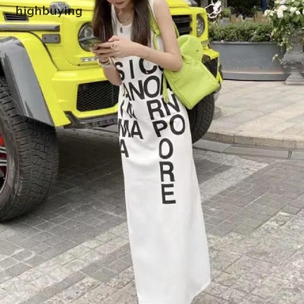 Đầm Dài In Chữ Thời Trang Hè Xinh Xắn Cho Nữ
