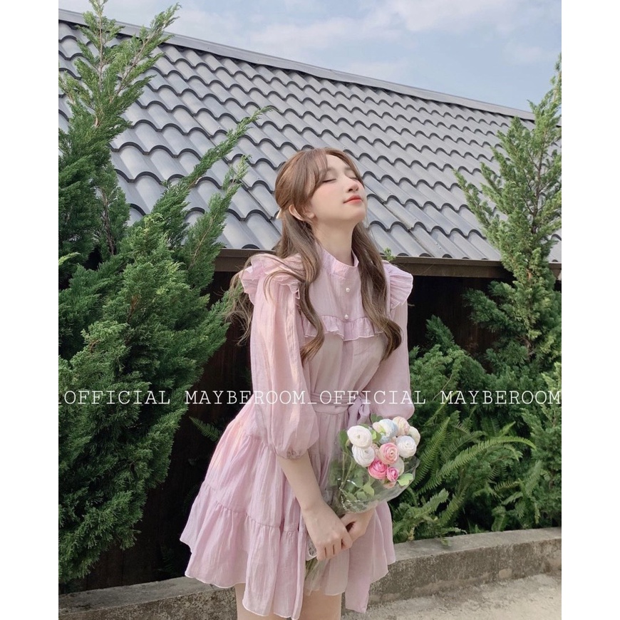 Đầm voan xếp ly tay phồng thắt eo💖 KÈM ẢNH THẬT