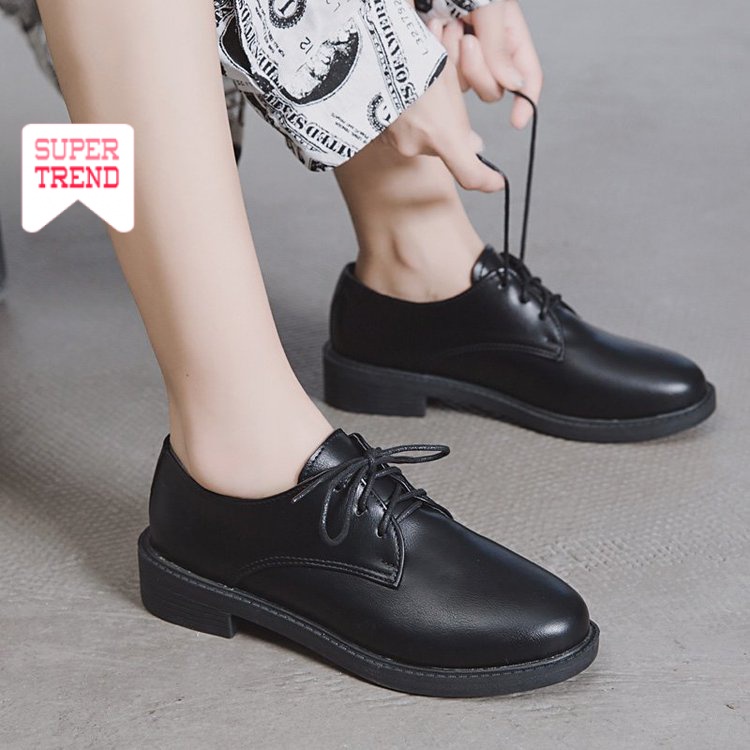 Giày da mũi tròn gót thấp phong cách thời trang Hàn dành cho phái đẹp