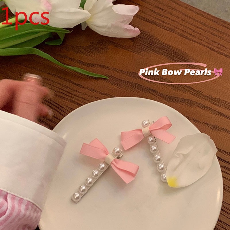 Kẹp Tóc Hình Nơ Đính Ngọc Trai Nhân Tạo Phong Cách Hàn Quốc