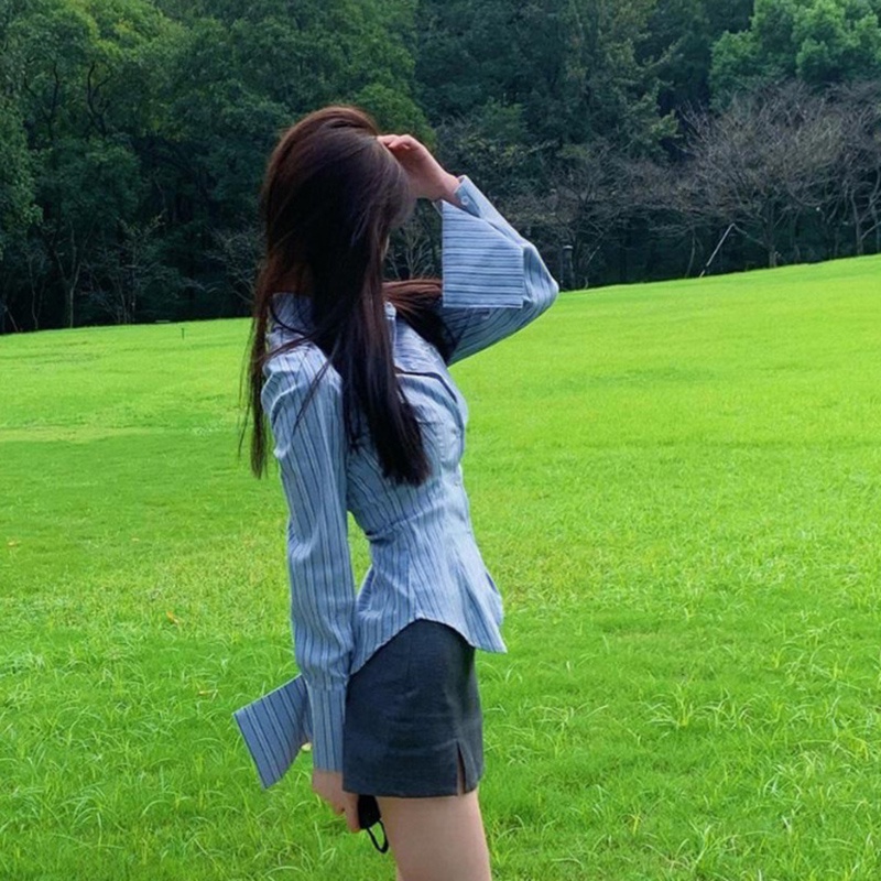 IELGY Áo Sơ Mi Tay Lỡ Ôm Eo Phong Cách Mỹ Thời Trang Cho Nữ