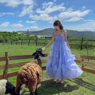 Đầm maxi tơ lụa đính nơ phong cách công chúa boho rực rỡ mùa hè NHƯ Ý