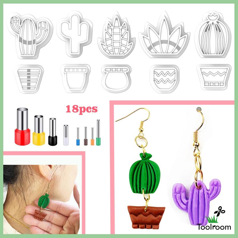 Bộ 18 Bông Tai Đất Sét Polymer Hình Cây Xương Rồng Trang Trí Bánh Kem