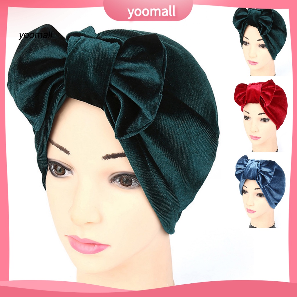 Mũ Trùm Đầu Vải Nhung Co Giãn Màu Trơn Thắt Nơ Có Thể Tháo Rời