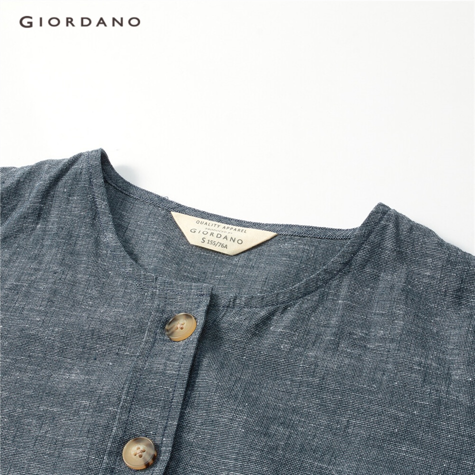 GIORDANO WOMEN Linen cotton ruffle hem short sleeve shirt 05343460