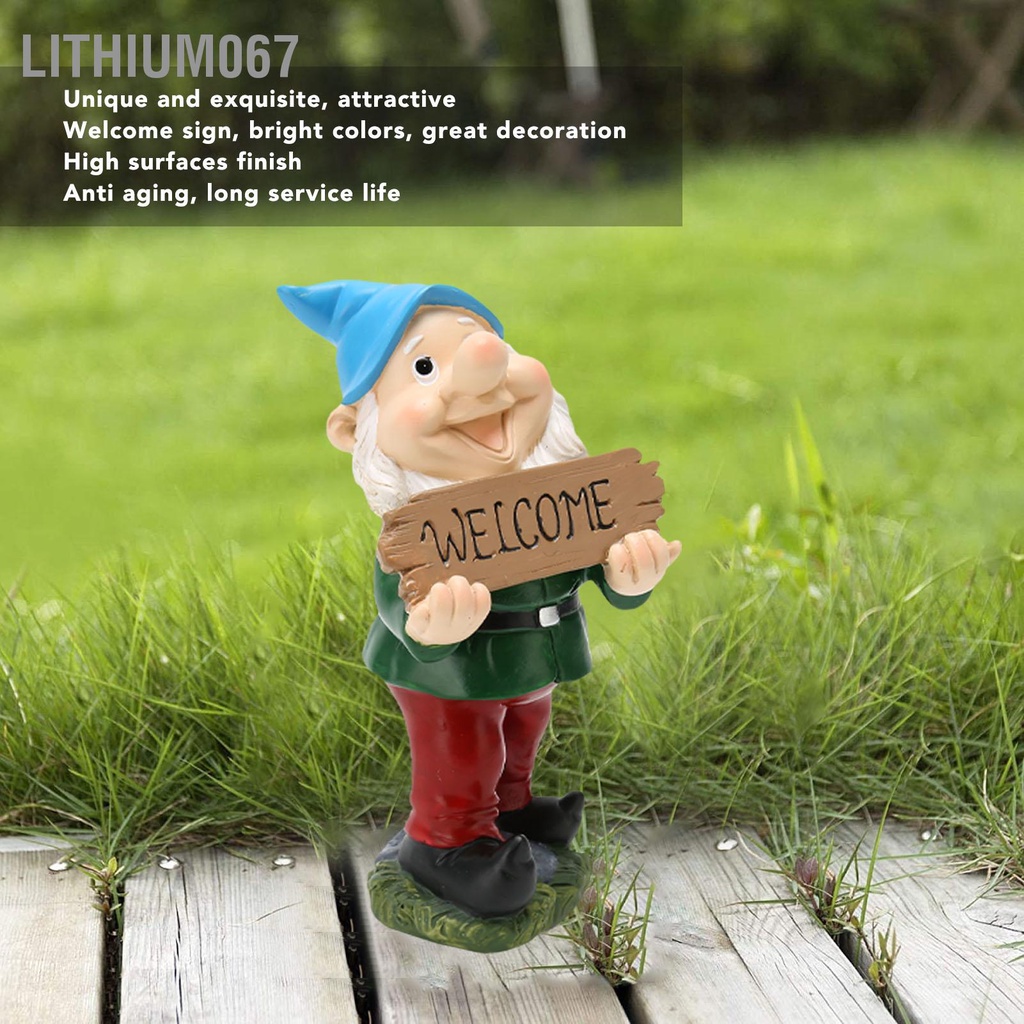 Lithium067 Tượng Gnome chào mừng Chi tiết sống động đáng yêu tinh tế để trang trí sân ngoài trời
