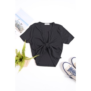 Áo croptop thun gân ACTIVE USA cột nơ trước