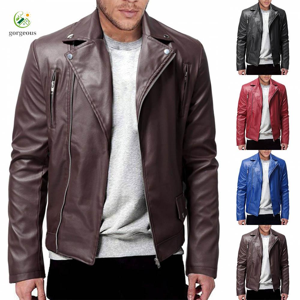 GORGEOUS~Mens PU Leather Jacket Slim Fit/Vintage Biker Motorcycle Jacket/Fashion Coat