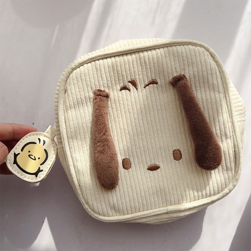 Túi Đựng Mỹ Phẩm Hình Vuông Cỡ Nhỏ Bằng Vải Nhung Kẻ In Hoạt Hình pacha Dễ Thương