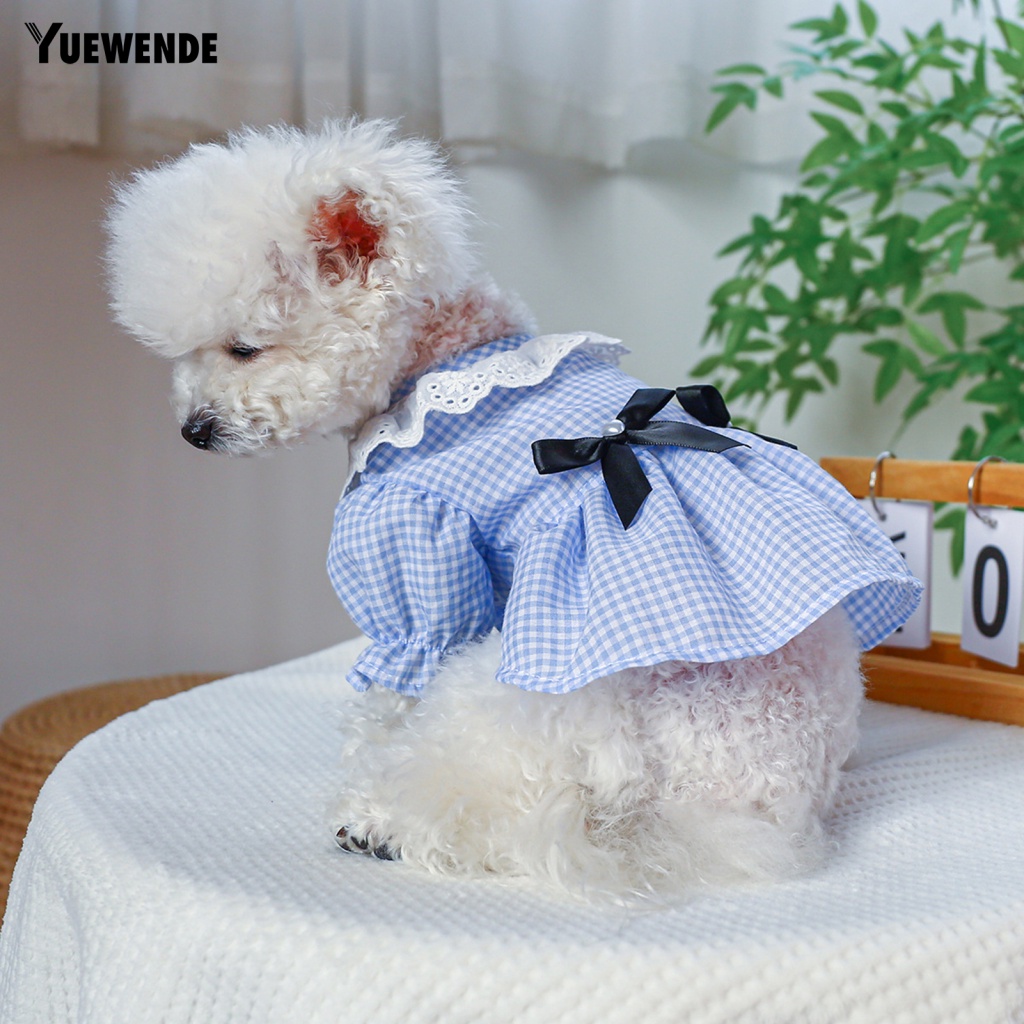 Yue.z Đầm Cổ Tròn Hai Lớp Họa Tiết Kẻ Sọc Đính Nơ Thời Trang Mùa Hè Bắt Mắt Dành Cho Thú Cưng