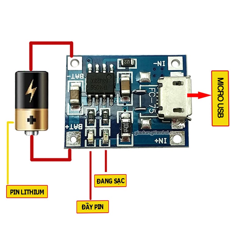 Mạch Sạc Pin Lithium - Li-ion - 18650 TP4056 in put 5V