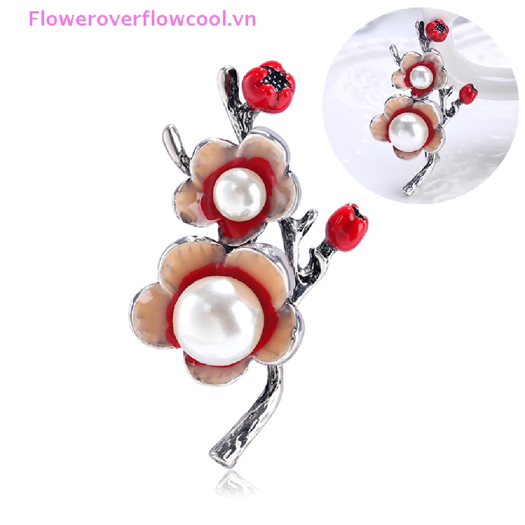 Ghim Cài Áo Hình Hoa Đính Ngọc Trai Tráng Men Thời Trang Cho Cô Dâu