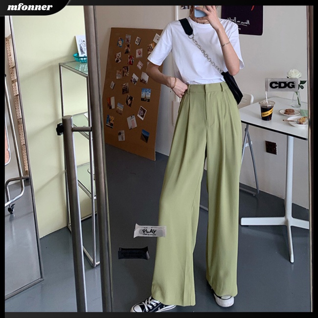 Quần Dài Lưng Cao Ống Rộng Màu Sắc Đơn Giản Thời Trang Mùa Hè Cho Nữ