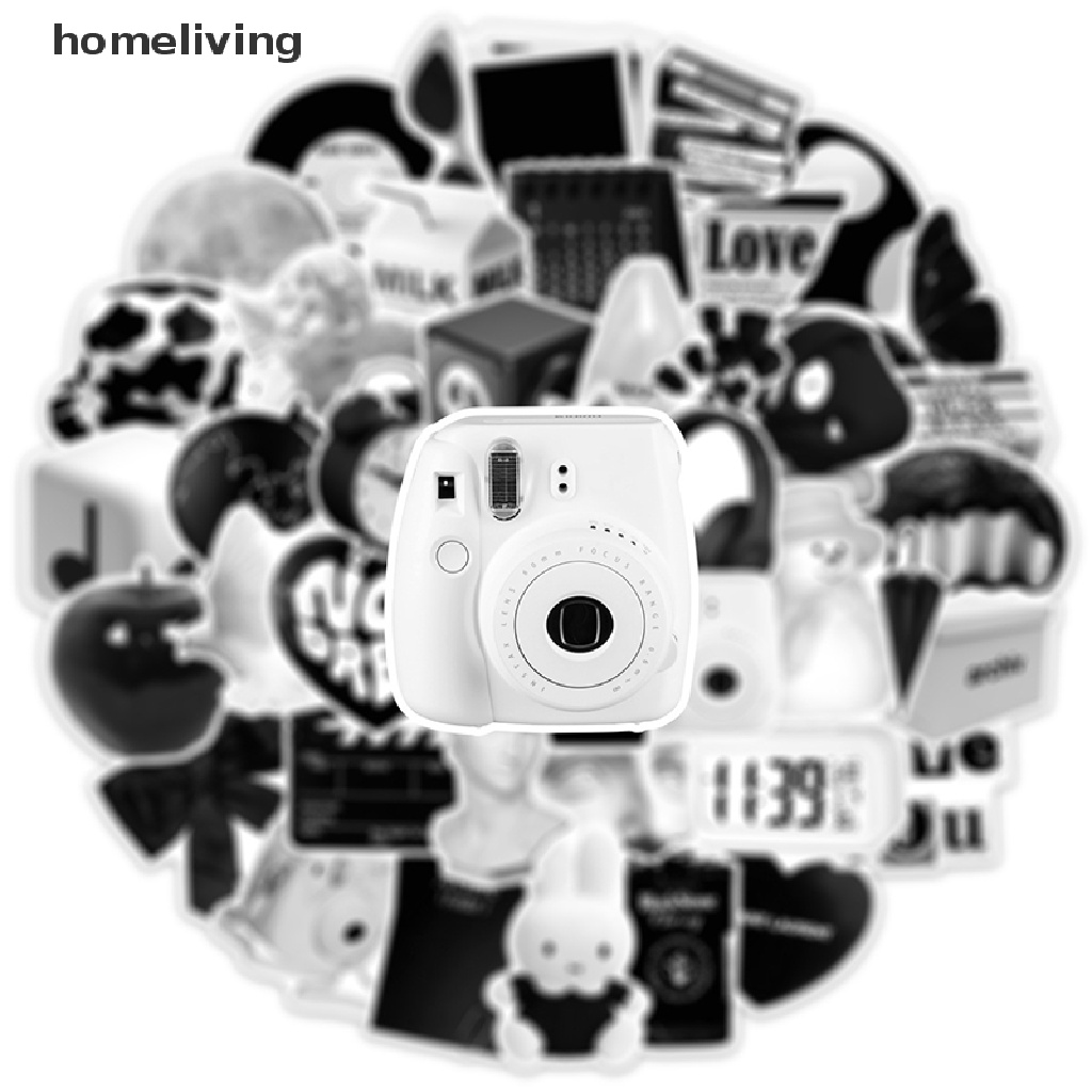 Set 50 Sticker Màu Trắng Đen Trang Trí Sổ Tay DIY