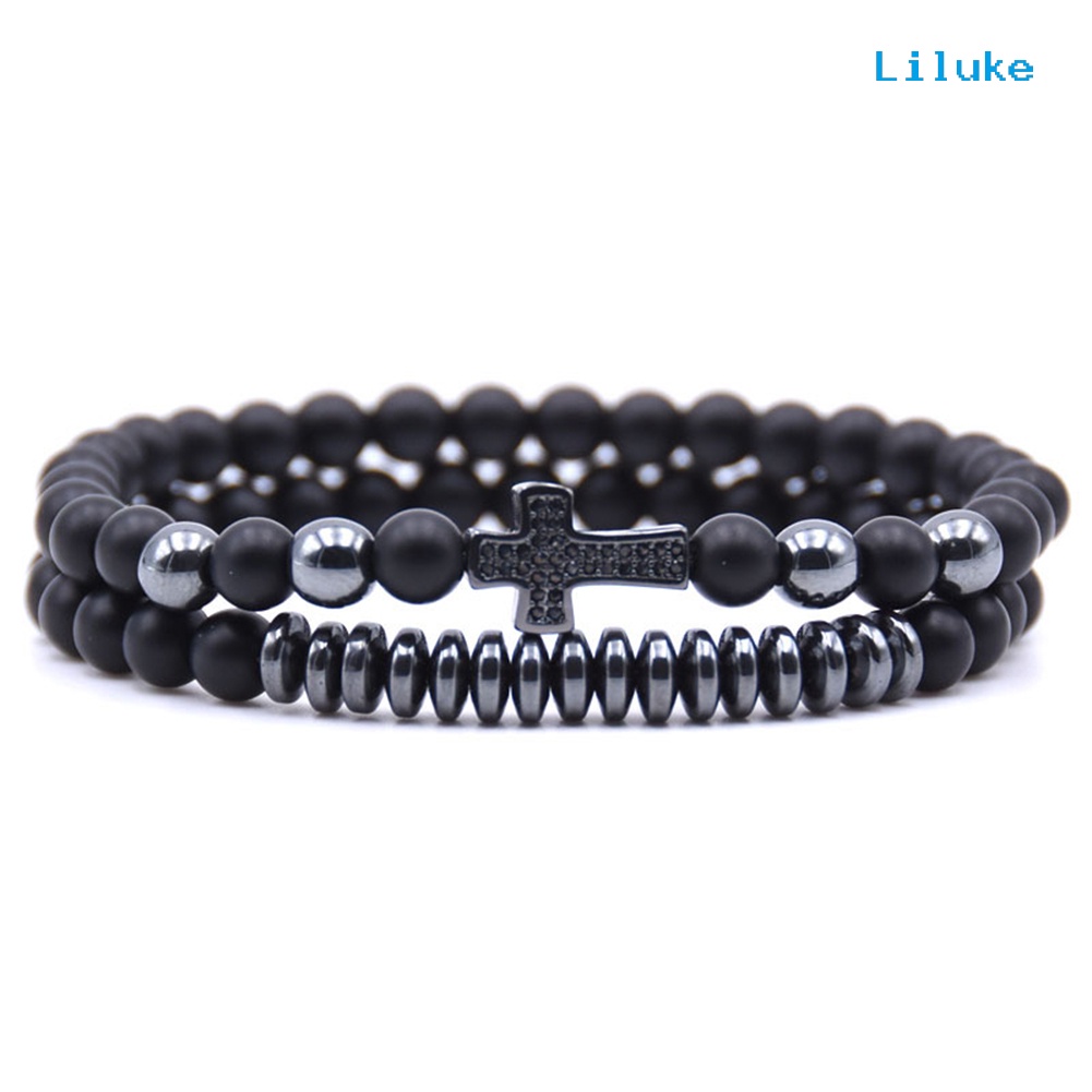 Set 2 Vòng Tay Chuỗi Hạt Có Mặt Thánh Giá Thời Trang
