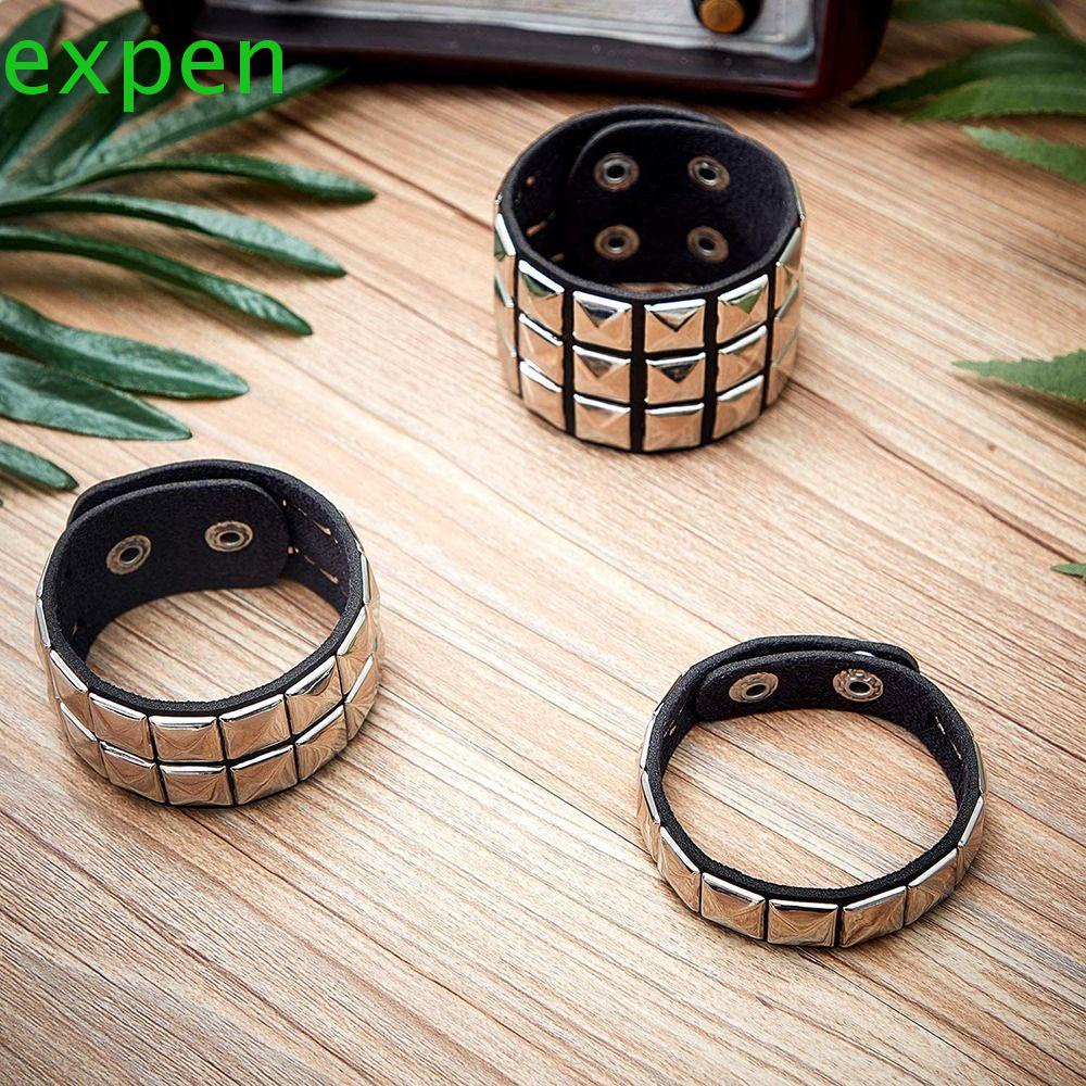 Vòng Tay Da Đính Đinh Tán 1 / 2 / 3 Hàng Có Thể Điều Chỉnh Phong Cách Punk Hàn Quốc
