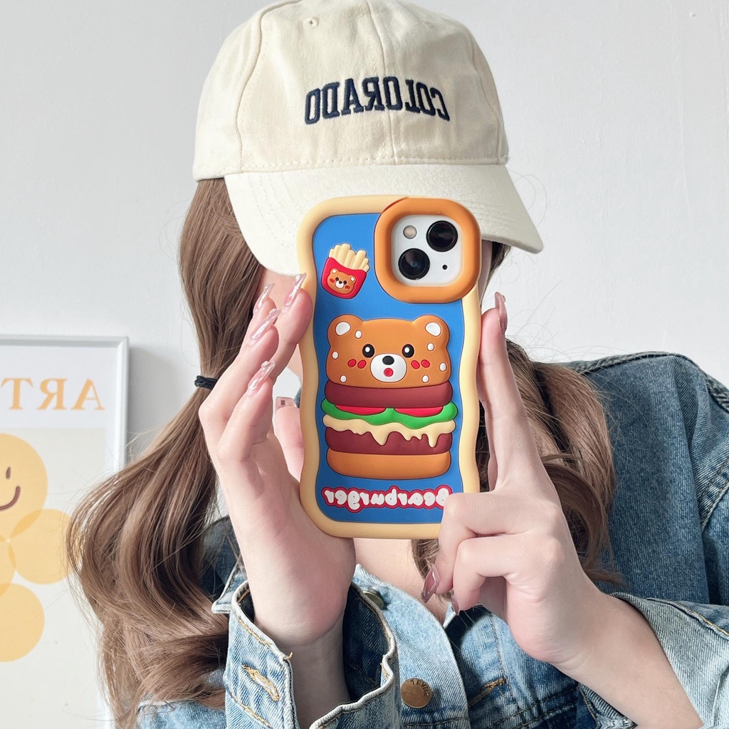 Ốp Điện Thoại tpu Dẻo Họa Tiết Hoạt Hình Gấu Hamburger 3D Dễ Thương Chống Rơi Cho iPhone 14 13 12 11 Pro MAX