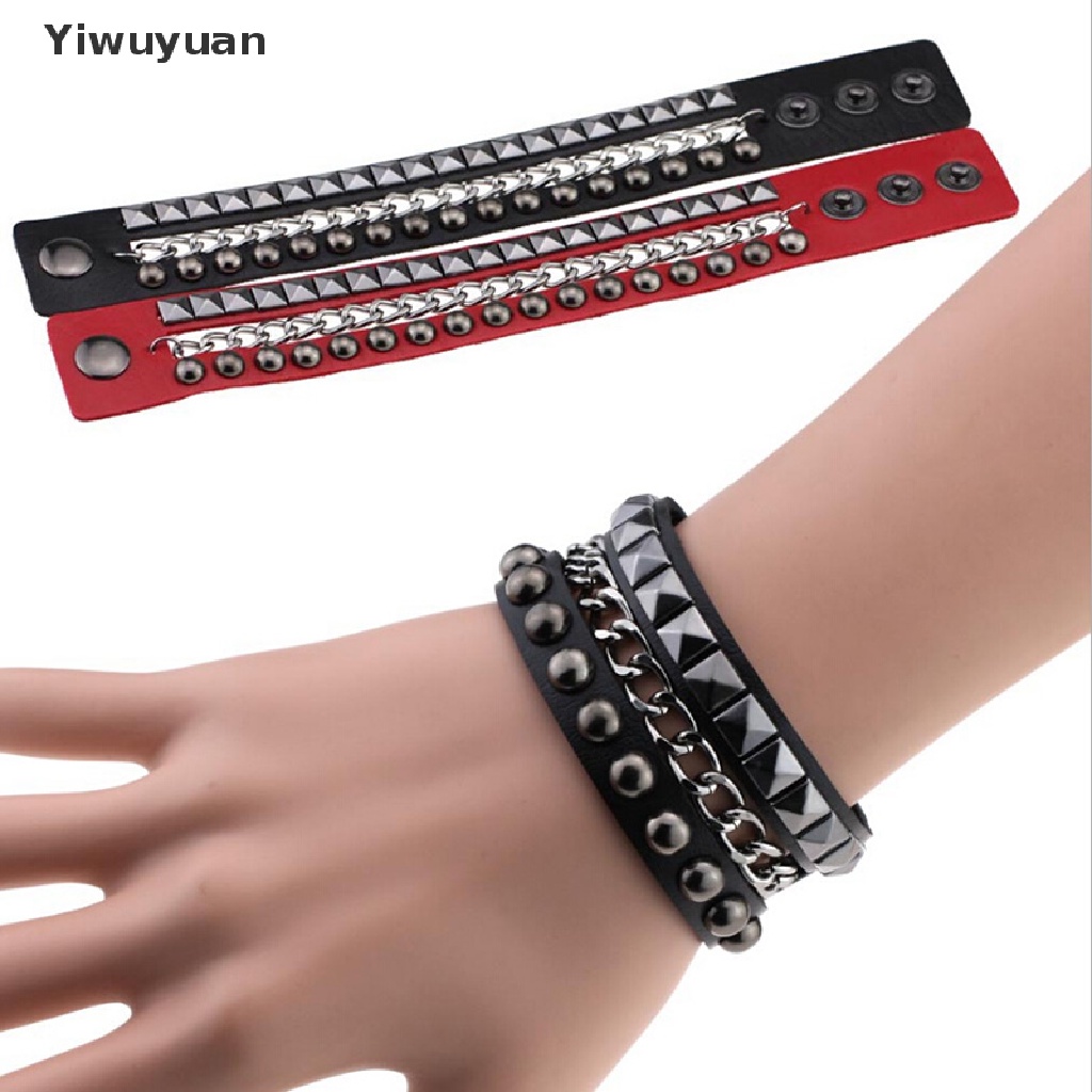 < Yiwuyuan > Vòng Tay Da Nhiều Lớp Đính Đinh Tán Phong Cách Punk Gothic
