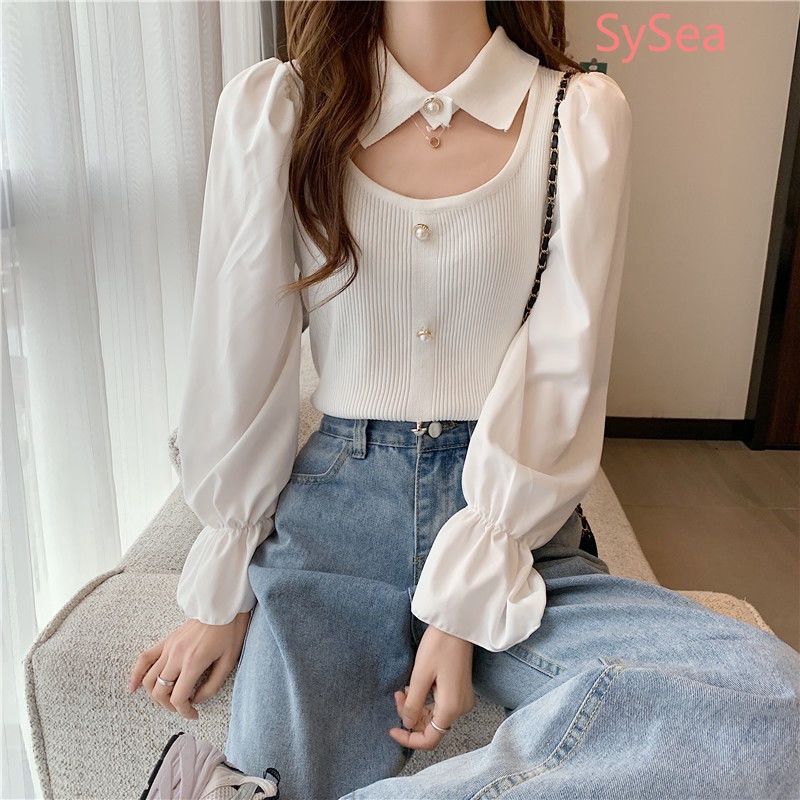 Áo Dệt Kim Tay Phồng Thời Trang Hàn Quốc Dành Cho Nữ