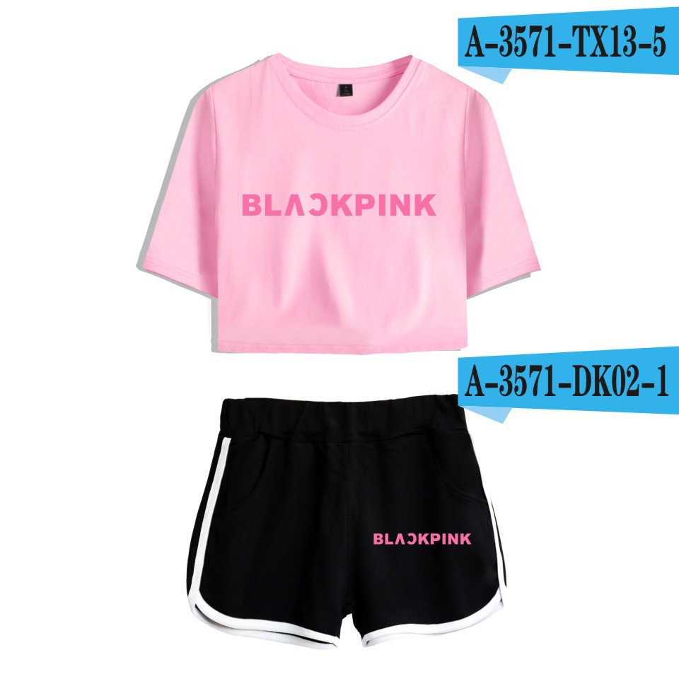 Set Áo Lửng + Quần Short In Hình Nhóm Nhạc blackpink Thời Trang Dành Cho Nữ
