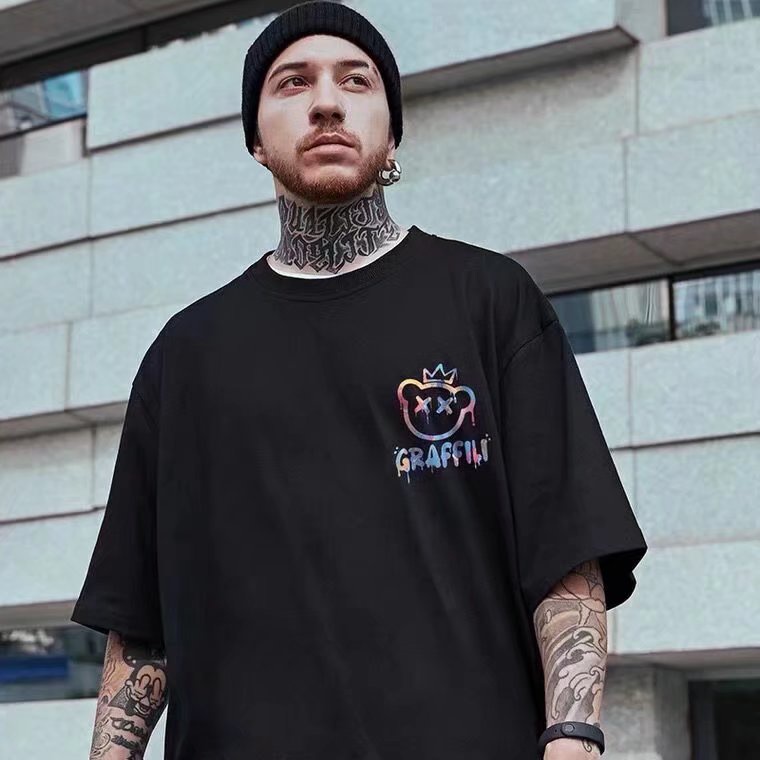 Có size lớn M-8xl Áo thun unisex nam nữ form rộng tay lỡ phông In Họa Tiết Hoạt Hình Chú Gấu Phong Cách Hồng Kông Thời Trang Mùa Hè Chất Lượng Cao Cho Nam