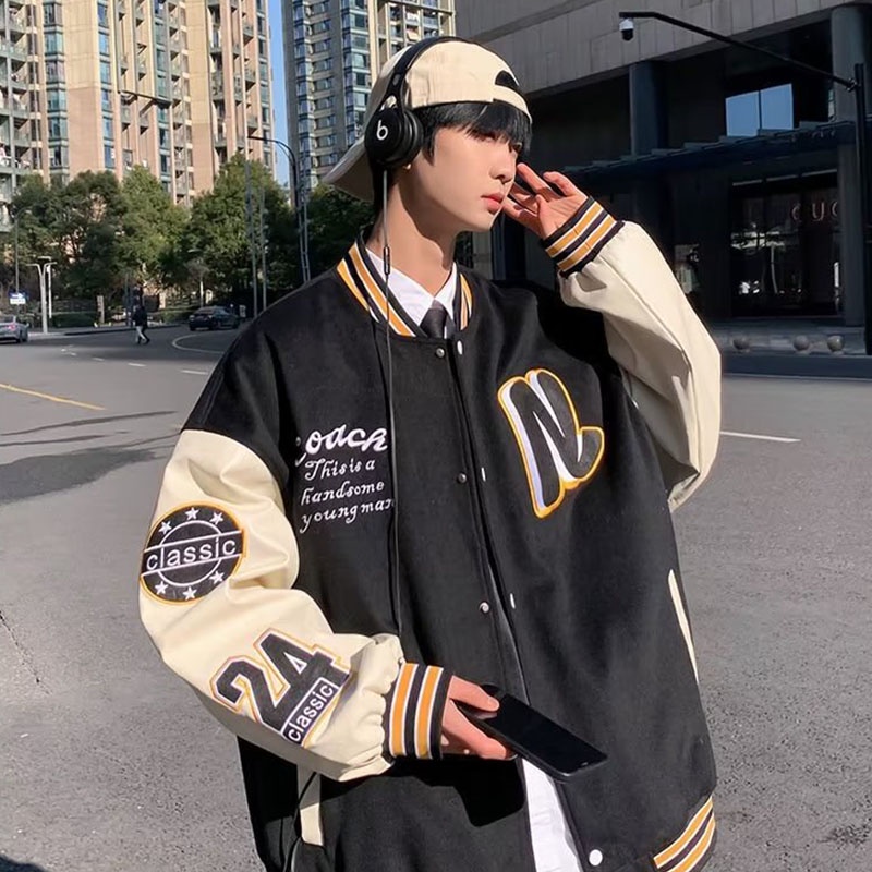 Áo Khoác Bóng Chày Dáng Rộng Phong Cách hip hop Mỹ Cổ Điển Hợp Thời Trang Cho Nam