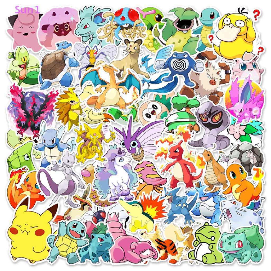 Bộ 50 Sticker Hoạt Hình Pokemon Chống Thấm Nước Xinh Xắn