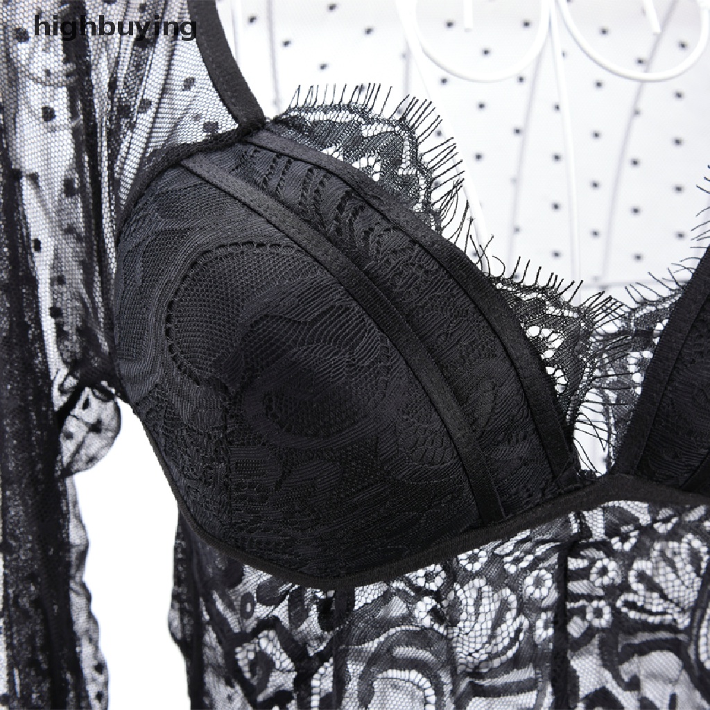 Áo Liền Quần Dài Tay Cổ Chữ V Phối Ren Quyến Rũ Cho Nữ