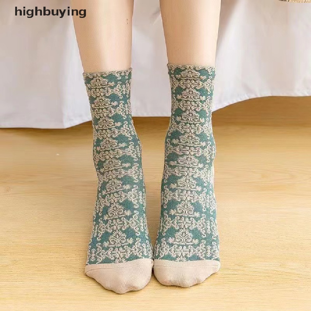 Vớ Cotton Dệt Kim Họa Tiết Dập Nổi 3D Thời Trang Thu Đông Cho Nữ