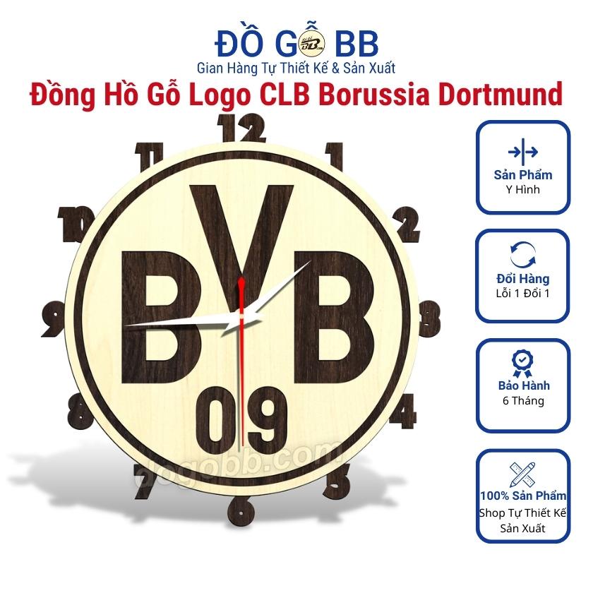 Đồng Hồ Bóng Đá Logo Dortmund (Đồng Hồ Dortmund) Treo Tường Bằng Gỗ Bền Rẻ Đẹp
