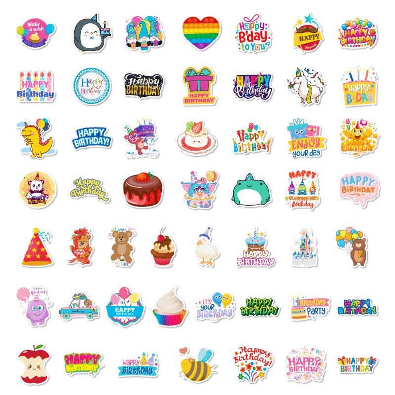 Z&M❀ Hình Dán Chúc Mừng Sinh Nhật ❀ Bộ 50 Miếng Dán Chống Thấm Nước Chất Lượng Cao