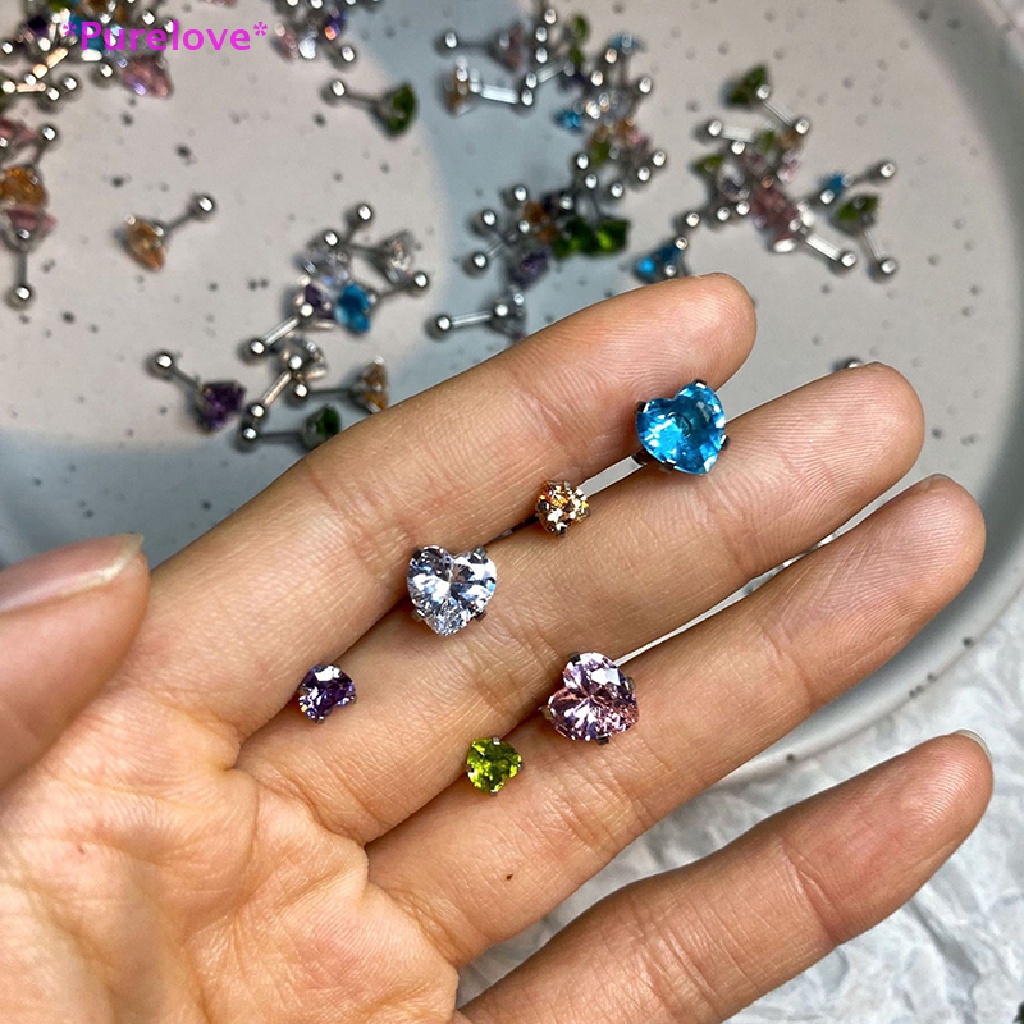 1 Khuyên Tai 5 / 8mm Hình Trái Tim Đính Đá Zircon Thời Trang Cho Nữ Mới