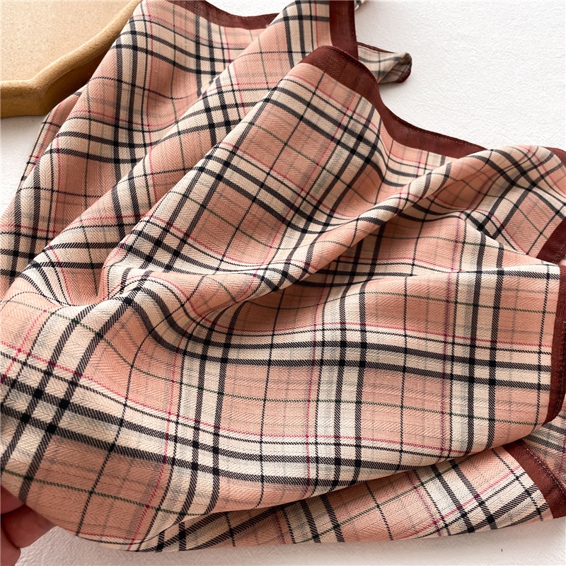 Khăn Choàng Cổ Hình Vuông 65cm Chất Liệu Cotton Lanh Họa Tiết Xương Cá Phong Cách Anh Quốc Cho Nữ