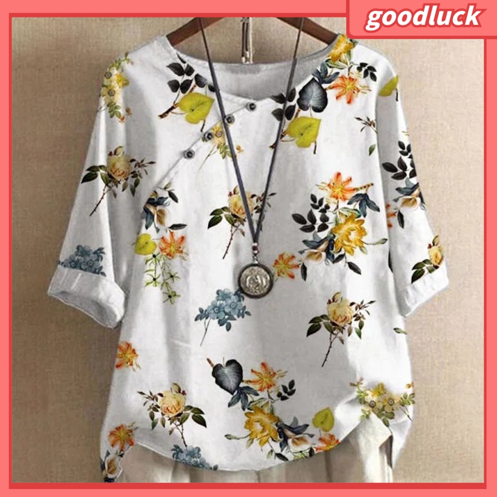 Áo Thun Tay Ngắn Cổ Tròn In Họa Tiết Hoa Phong Cách Vintage Thời Trang Mùa Hè