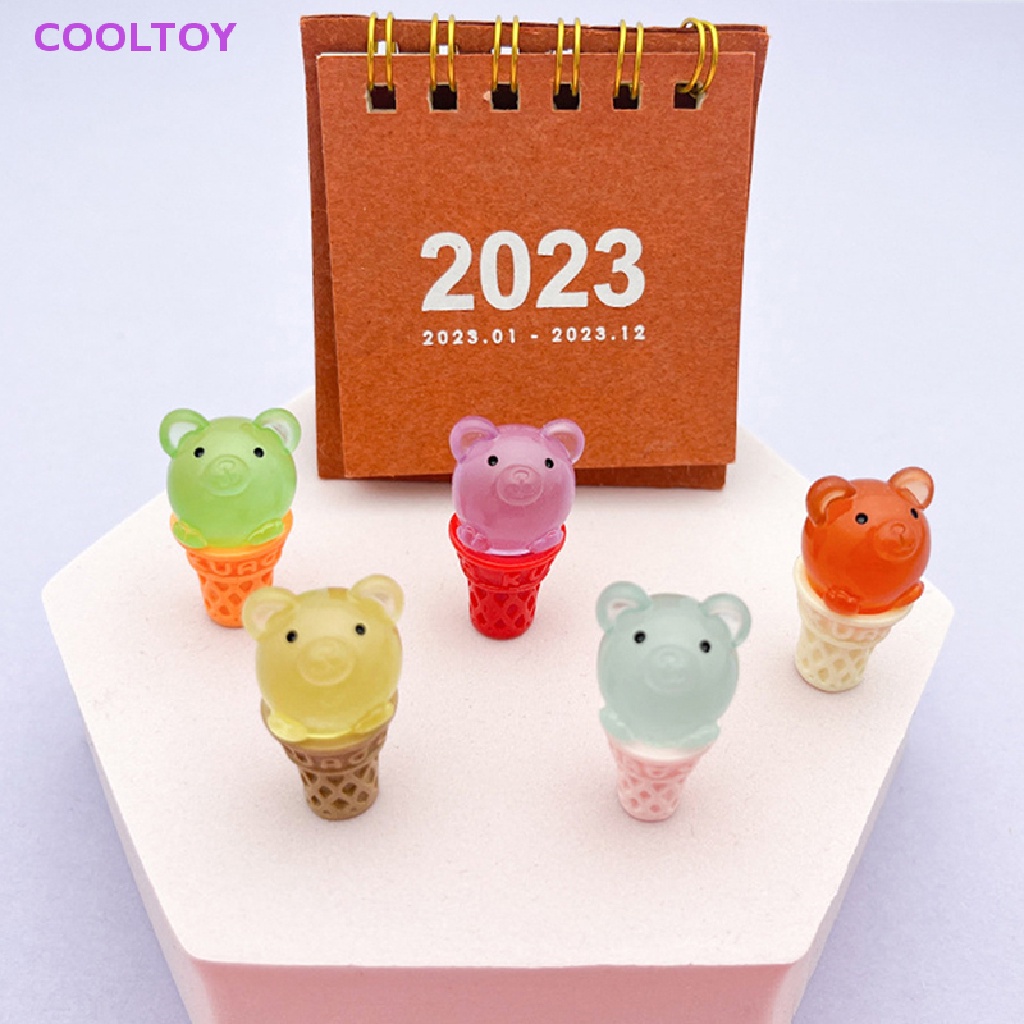 Cooltoy Bộ 2 Cây Kem Gấu Mini Bằng Nhựa Resin Phát Sáng Trong Bóng Tối Dễ Thương