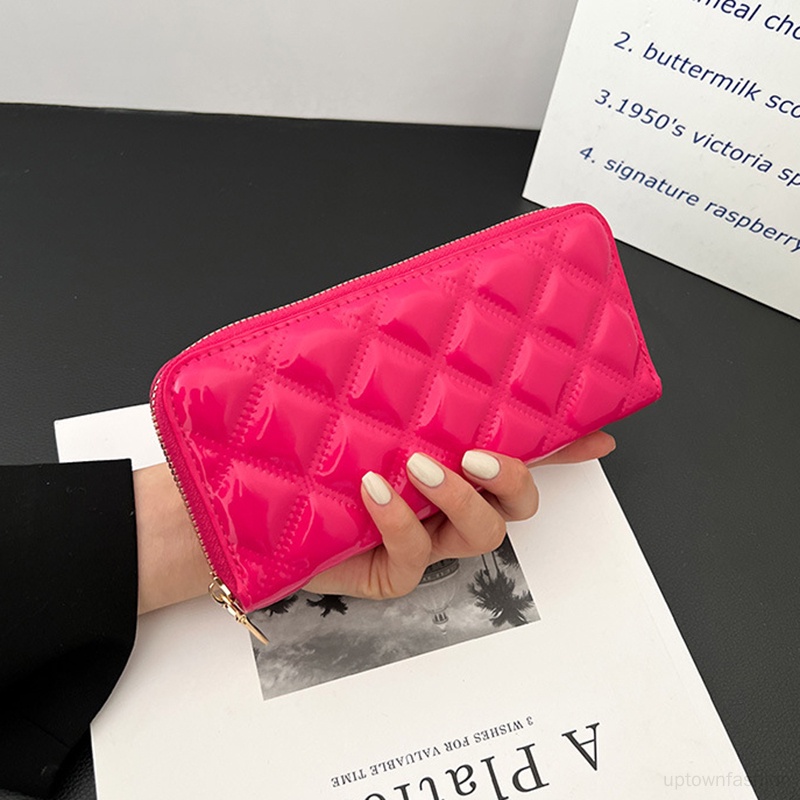 Ví Cầm Tay Nhiều Ngăn Họa Tiết Hình Thoi Đơn Giản Cho Nữ