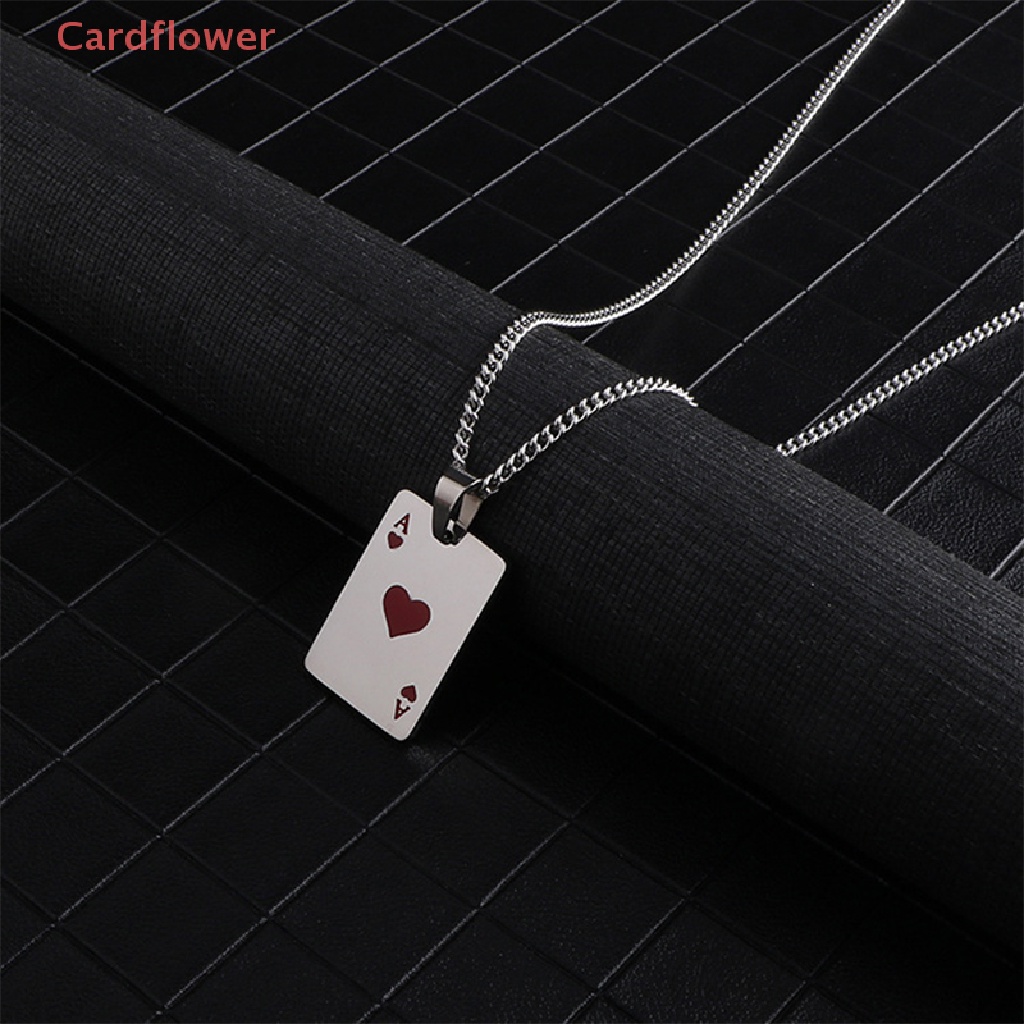 Vòng cổ Thép Titan Mặt Hình Lá Bài Poker Lucky Ace of Spades Màu Đỏ Đen Bạc Thời Trang Cho Nam