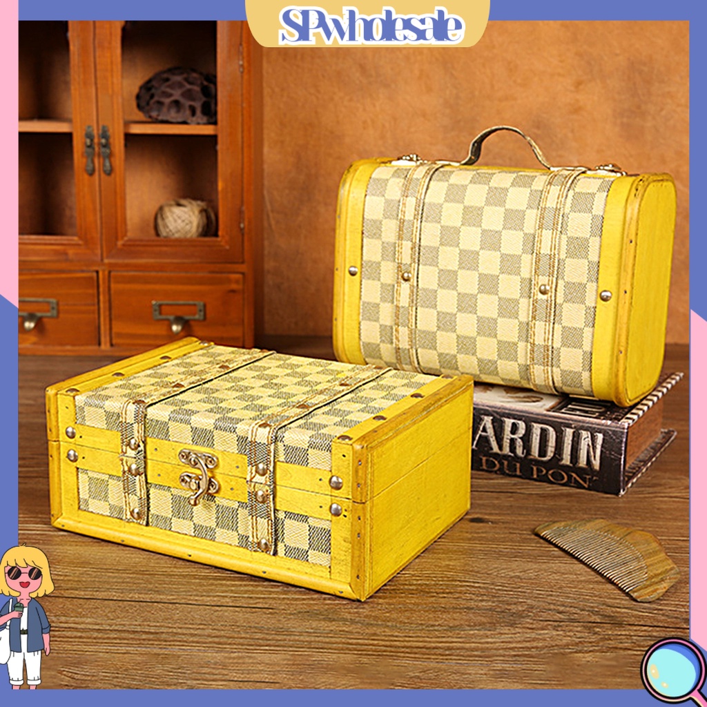 <SPwholesale> Hộp Đựng Trang Sức Bằng Gỗ Sức Chứa Lớn Chống Bụi Phong Cách Retro Dùng Làm Đạo Cụ Chụp Ảnh