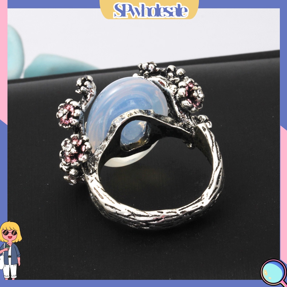 <SPwholesale> Nhẫn Đính Đá Oval Rỗng Phong Cách Retro Thời Trang Nữ Phổ Biến