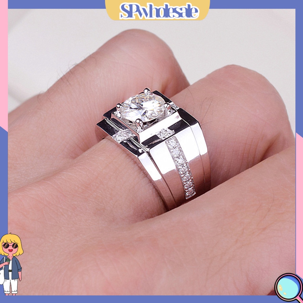 <SPwholesale> Nhẫn Hở Mạ Điện Khảm Đá Zircon Hình Học Sáng Bóng Trang Sức Không Gây Dị Ứng Trang Sức Làm Quà Tặng Cho Nam
