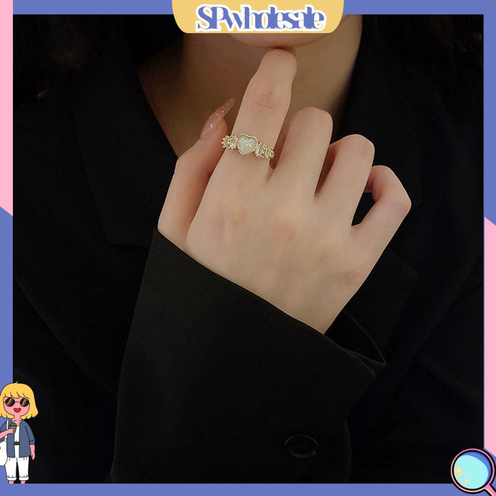 <SPwholesale> Nhẫn Hở Đính Đá Hình Trái Tim Phong Cách Retro Thời Trang Cho Nữ